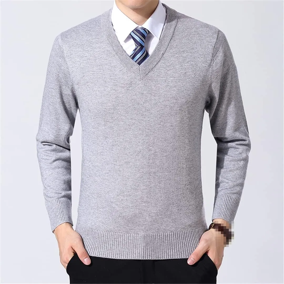 Niiyyjj Sweater Pullovers Men Casual Solid Color Knitted Sweaters V Neck Woolen Pullovers Sweater