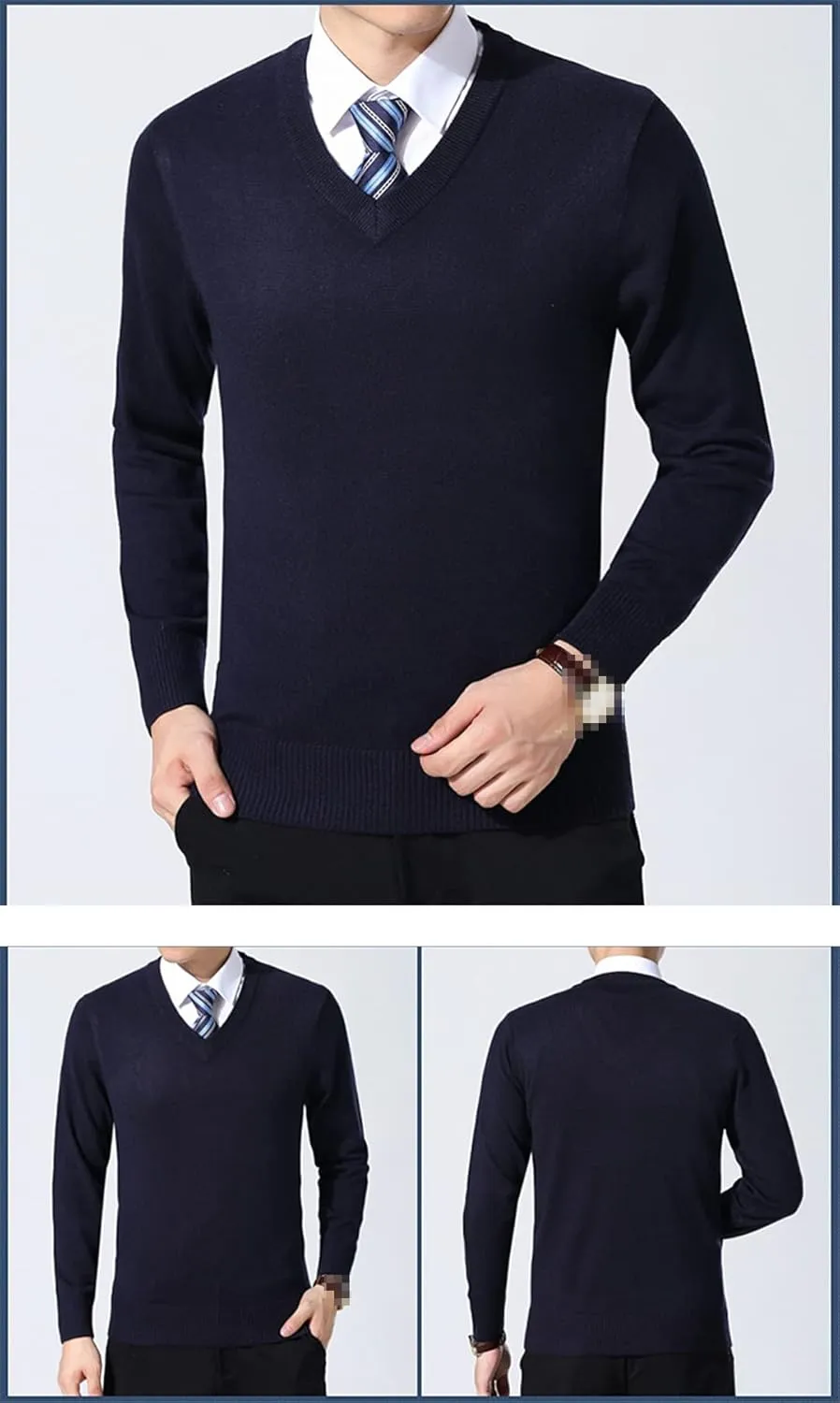 Niiyyjj Sweater Pullovers Men Casual Solid Color Knitted Sweaters V Neck Woolen Pullovers Sweater