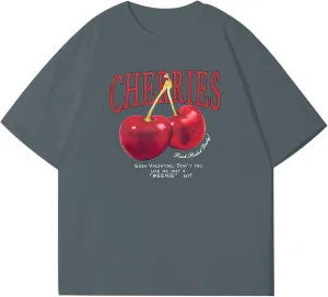Oversized Graphic Tees Vintage Cherry Fruit Shirt for Men Aesthetic Printed Unisex T Shirts Short Sleeve Casual Tops