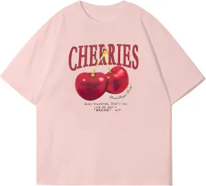 Oversized Graphic Tees Vintage Cherry Fruit Shirt for Men Aesthetic Printed Unisex T Shirts Short Sleeve Casual Tops
