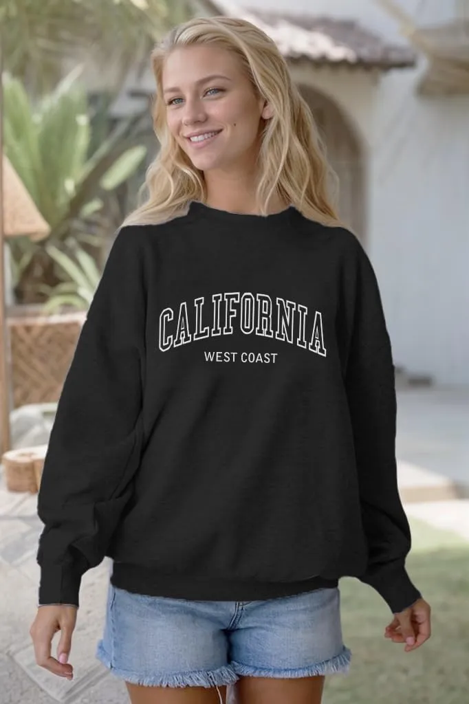 Oversized Sweatshirt for Women Embroidery Downtown Graphic Pullover Casual Loose Crewneck Long Sleeve Tops