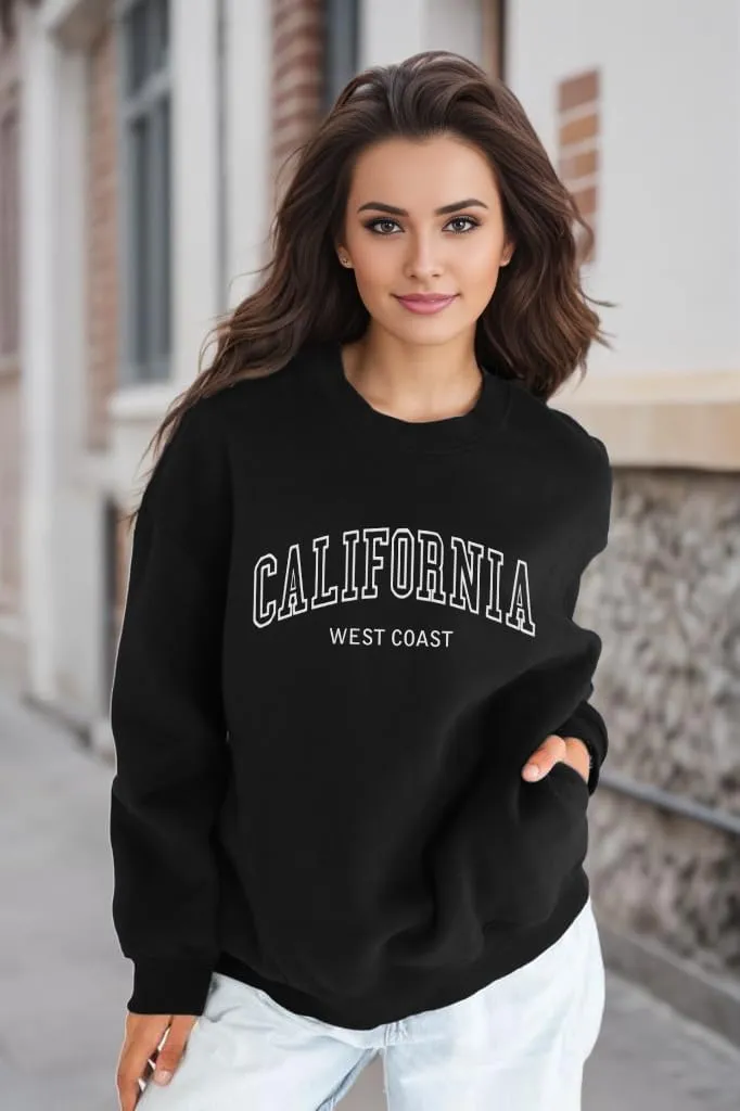 Oversized Sweatshirt for Women Embroidery Downtown Graphic Pullover Casual Loose Crewneck Long Sleeve Tops