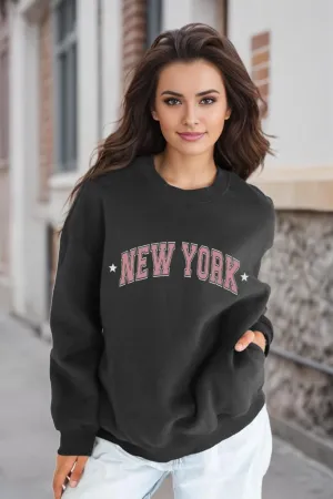 Oversized Sweatshirt for Women Embroidery Downtown Graphic Pullover Casual Loose Crewneck Long Sleeve Tops