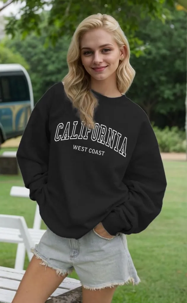 Oversized Sweatshirt for Women Embroidery Downtown Graphic Pullover Casual Loose Crewneck Long Sleeve Tops