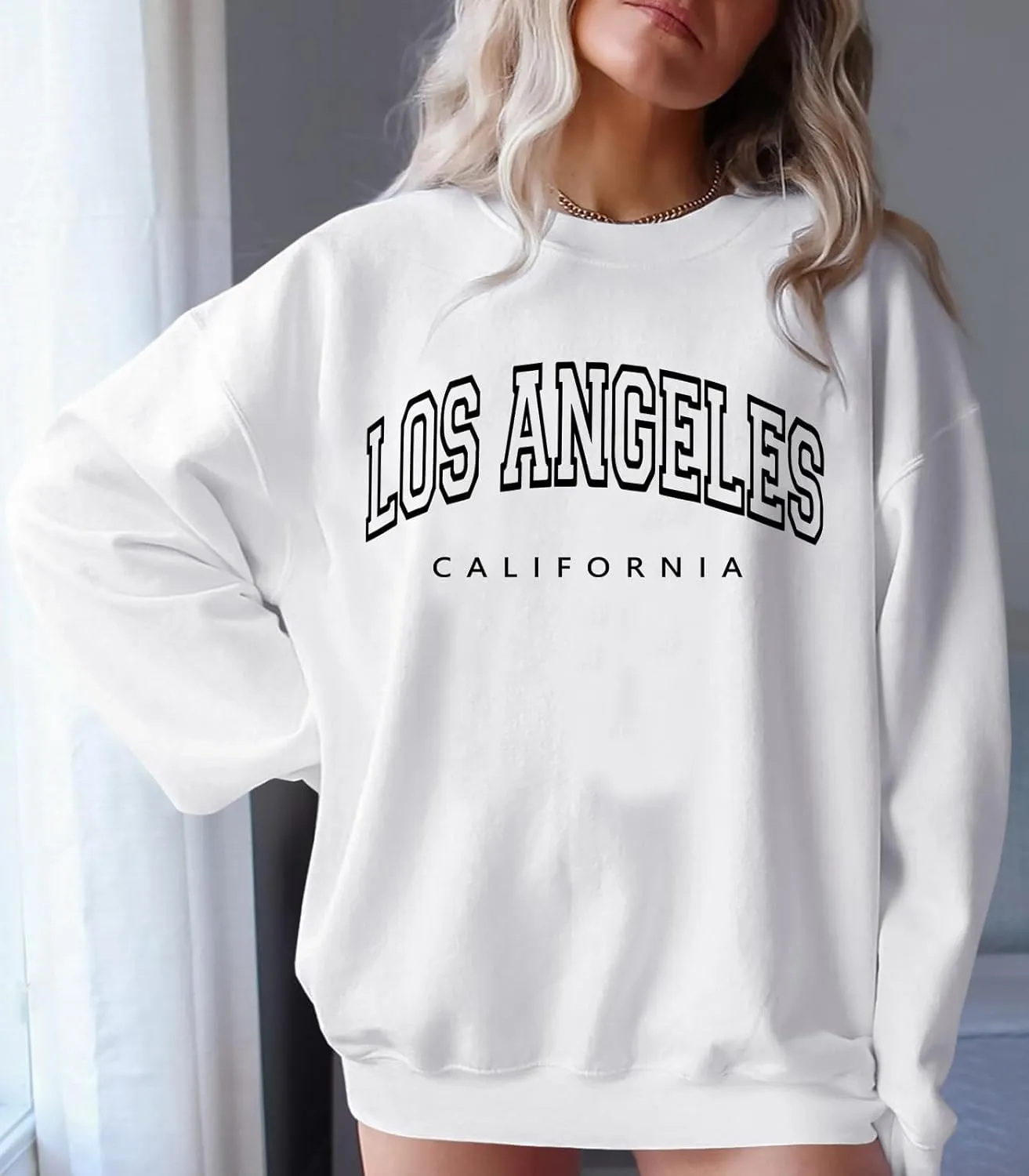 Oversized Sweatshirt for Women Embroidery Downtown Graphic Pullover Casual Loose Crewneck Long Sleeve Tops