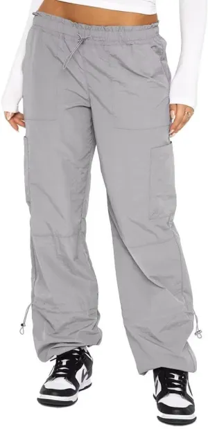 Parachute Pants for Women Cargo Pants Womens Baggy Drawstring Elastic Low Waist Ruched Joggers Pant with Pockets