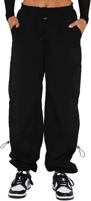 Parachute Pants for Women Cargo Pants Womens Baggy Drawstring Elastic Low Waist Ruched Joggers Pant with Pockets