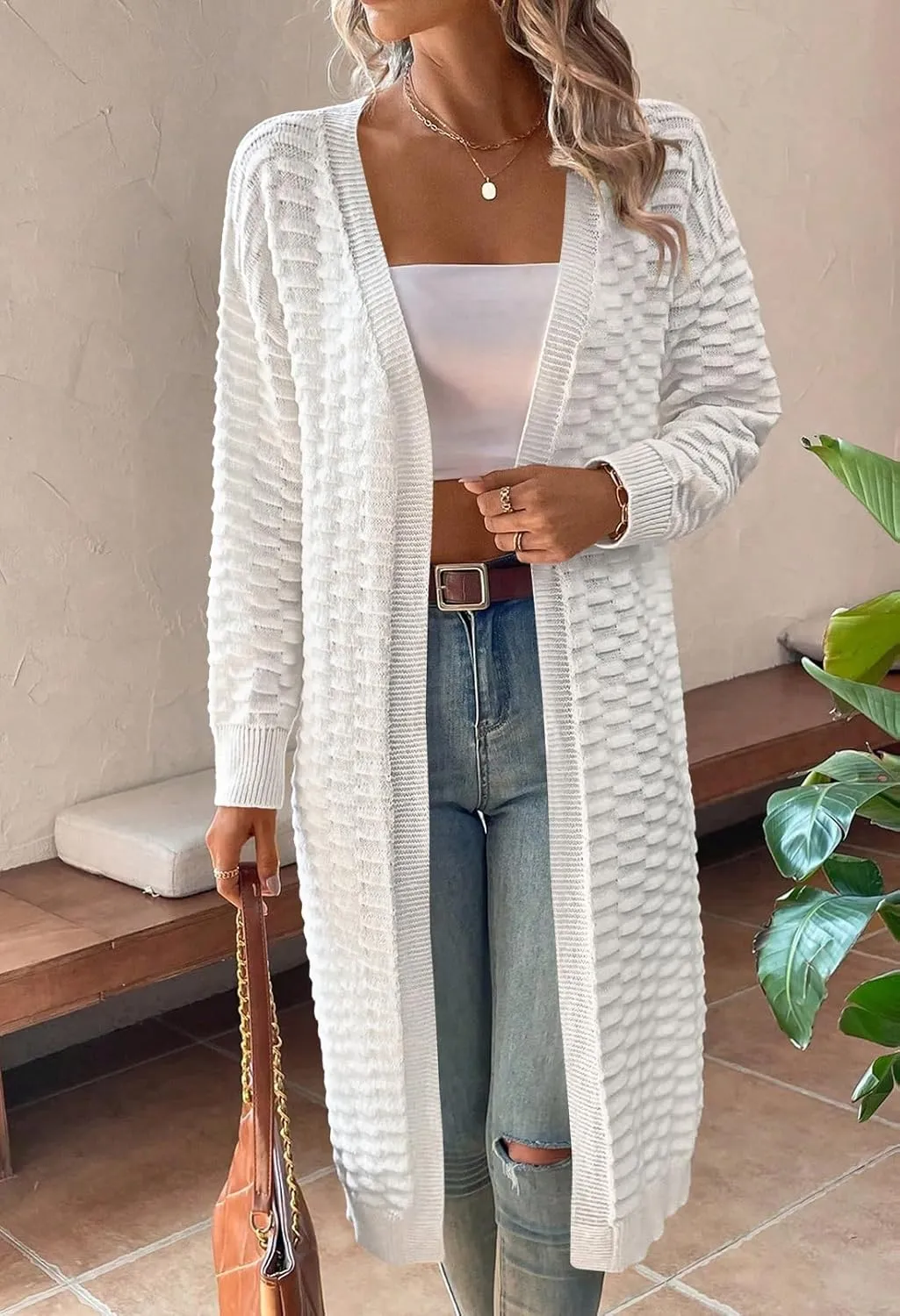 Pink Queen Women's Lightweight Long Cardigan Sweaters Casual Long Sleeve Open Front Drop Shoulder Oversized Fall Knitwear