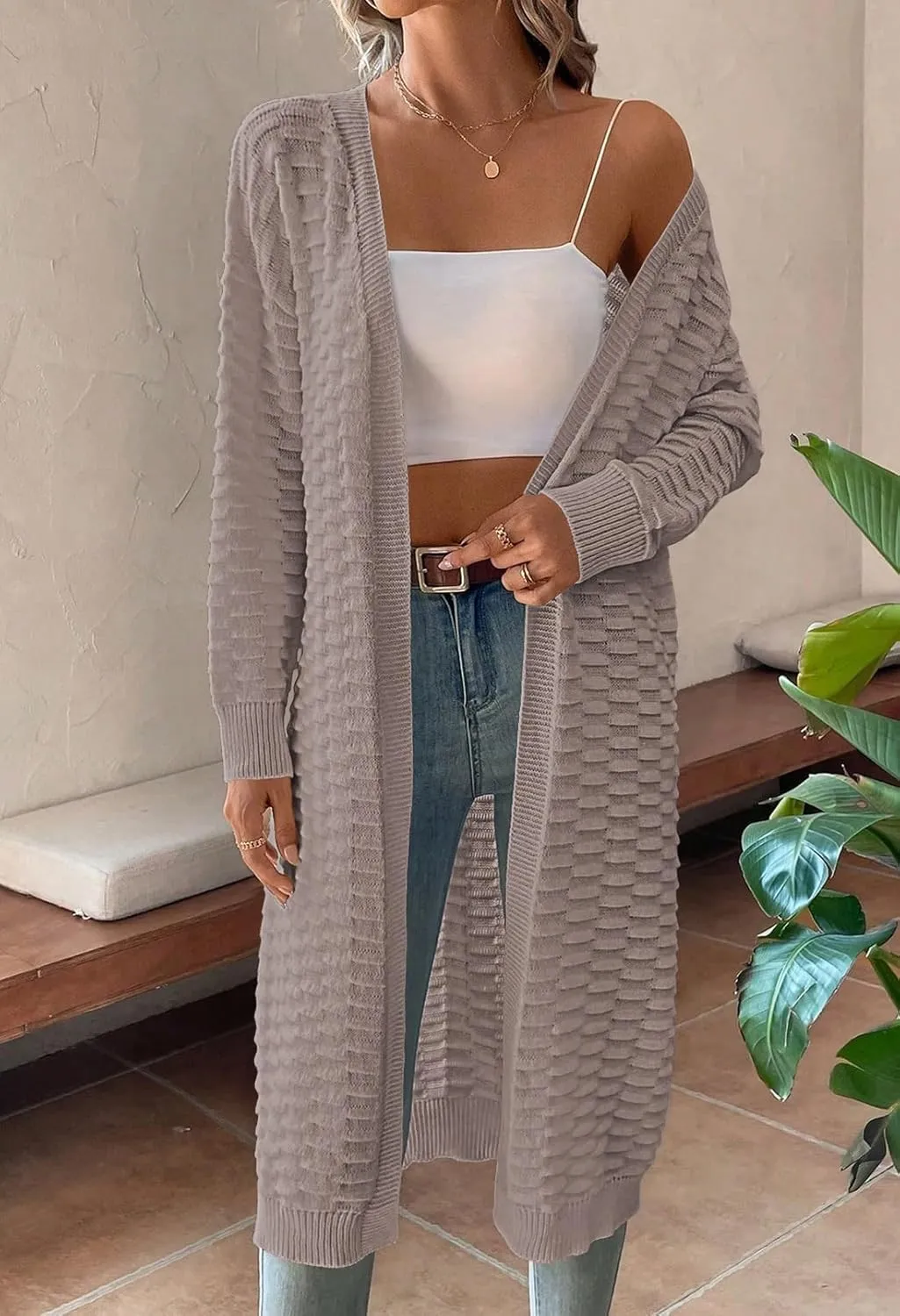 Pink Queen Women's Lightweight Long Cardigan Sweaters Casual Long Sleeve Open Front Drop Shoulder Oversized Fall Knitwear