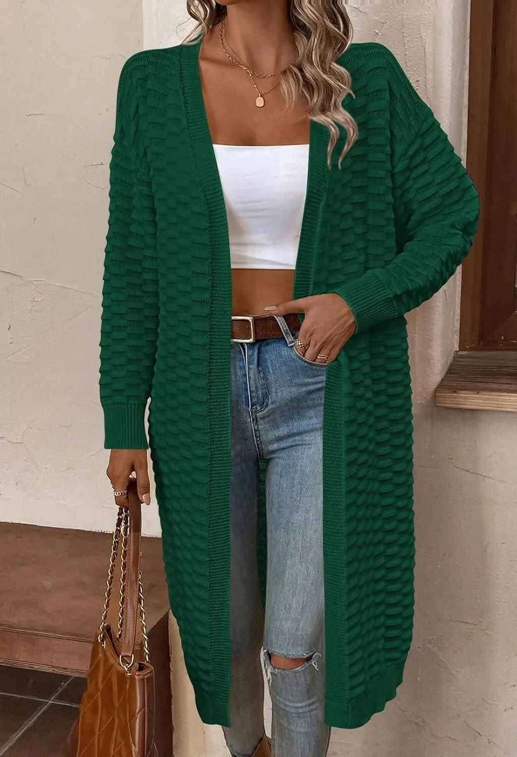 Pink Queen Women's Lightweight Long Cardigan Sweaters Casual Long Sleeve Open Front Drop Shoulder Oversized Fall Knitwear