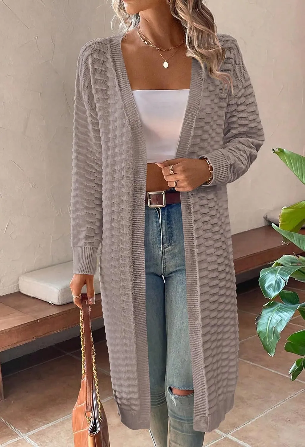 Pink Queen Women's Lightweight Long Cardigan Sweaters Casual Long Sleeve Open Front Drop Shoulder Oversized Fall Knitwear