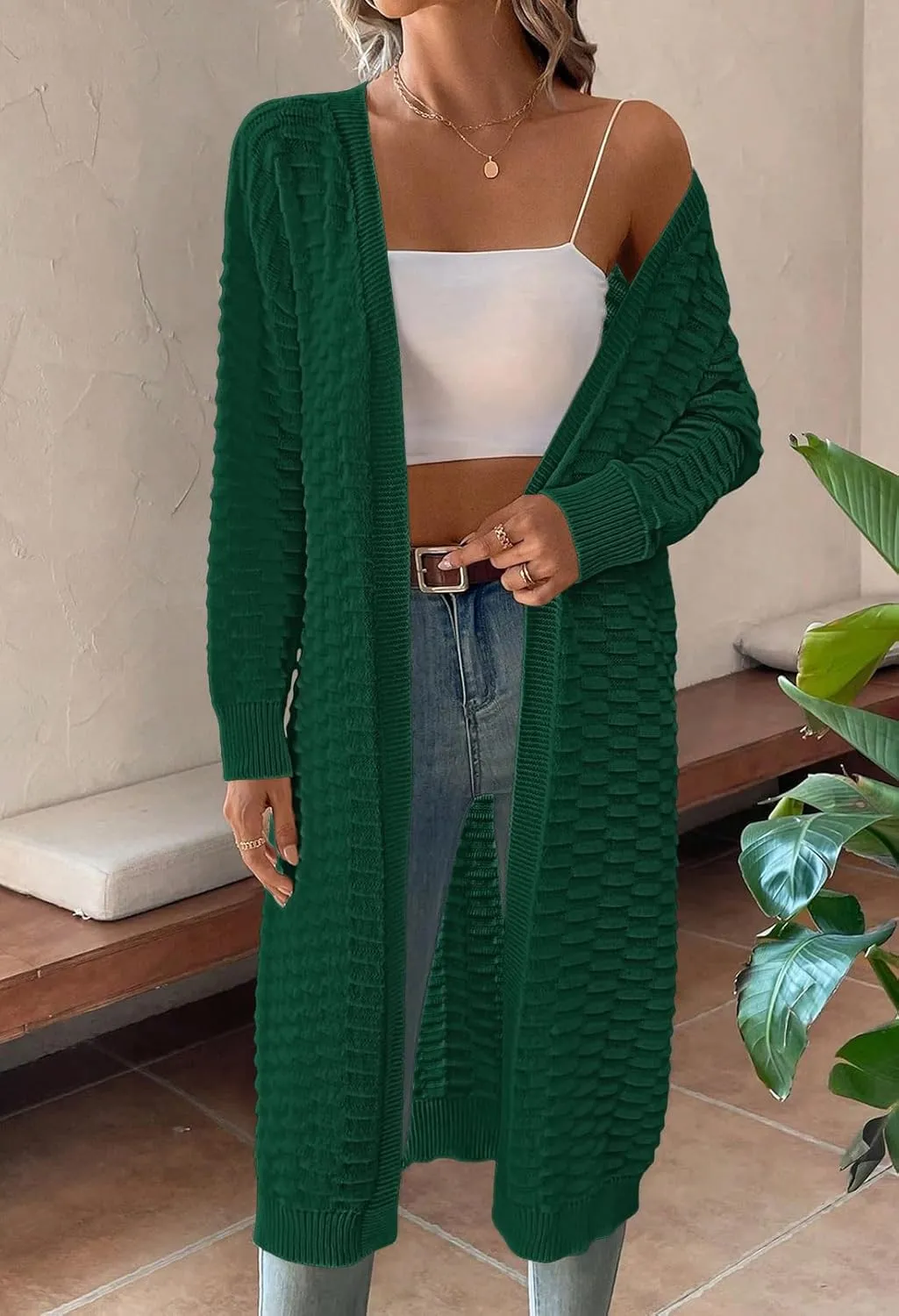 Pink Queen Women's Lightweight Long Cardigan Sweaters Casual Long Sleeve Open Front Drop Shoulder Oversized Fall Knitwear