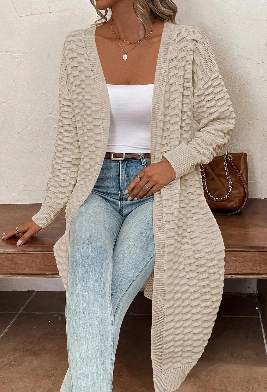 Pink Queen Women's Lightweight Long Cardigan Sweaters Casual Long Sleeve Open Front Drop Shoulder Oversized Fall Knitwear