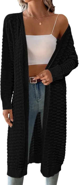 Pink Queen Women's Lightweight Long Cardigan Sweaters Casual Long Sleeve Open Front Drop Shoulder Oversized Fall Knitwear