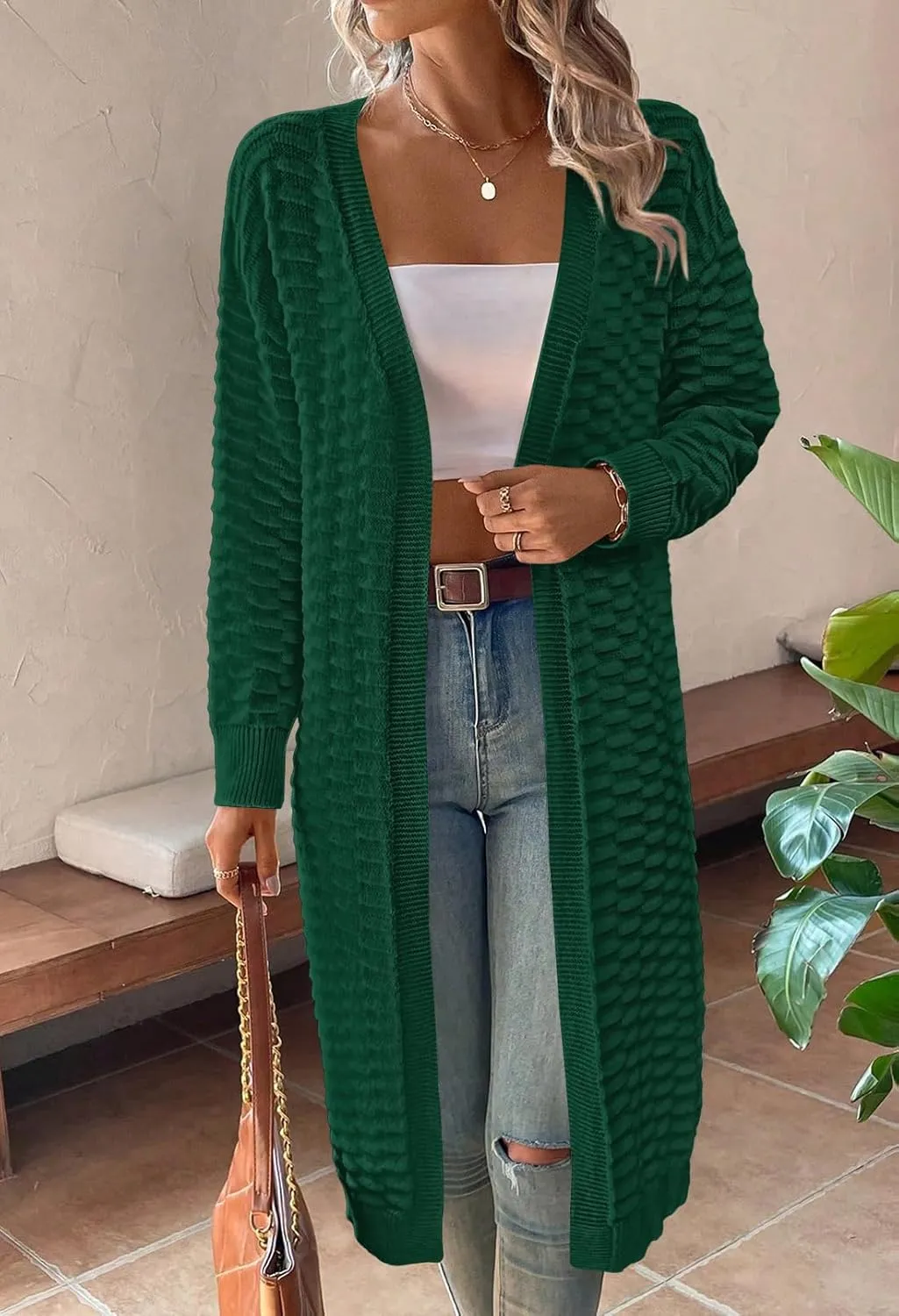 Pink Queen Women's Lightweight Long Cardigan Sweaters Casual Long Sleeve Open Front Drop Shoulder Oversized Fall Knitwear