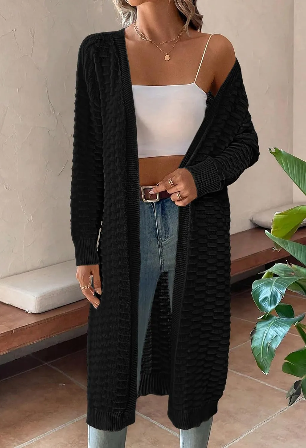 Pink Queen Women's Lightweight Long Cardigan Sweaters Casual Long Sleeve Open Front Drop Shoulder Oversized Fall Knitwear