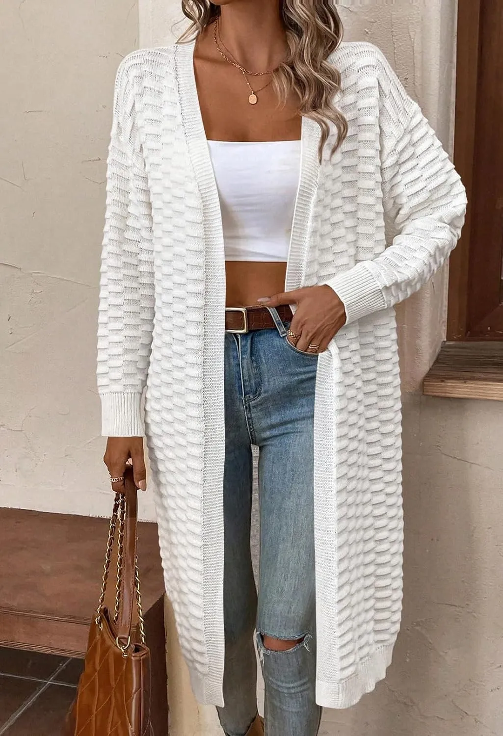 Pink Queen Women's Lightweight Long Cardigan Sweaters Casual Long Sleeve Open Front Drop Shoulder Oversized Fall Knitwear