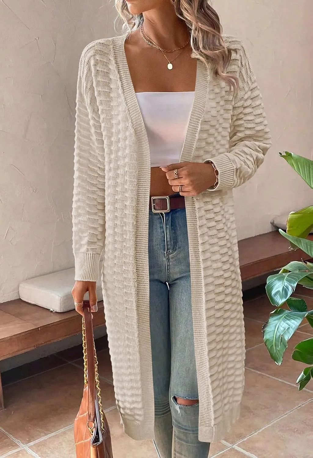 Pink Queen Women's Lightweight Long Cardigan Sweaters Casual Long Sleeve Open Front Drop Shoulder Oversized Fall Knitwear