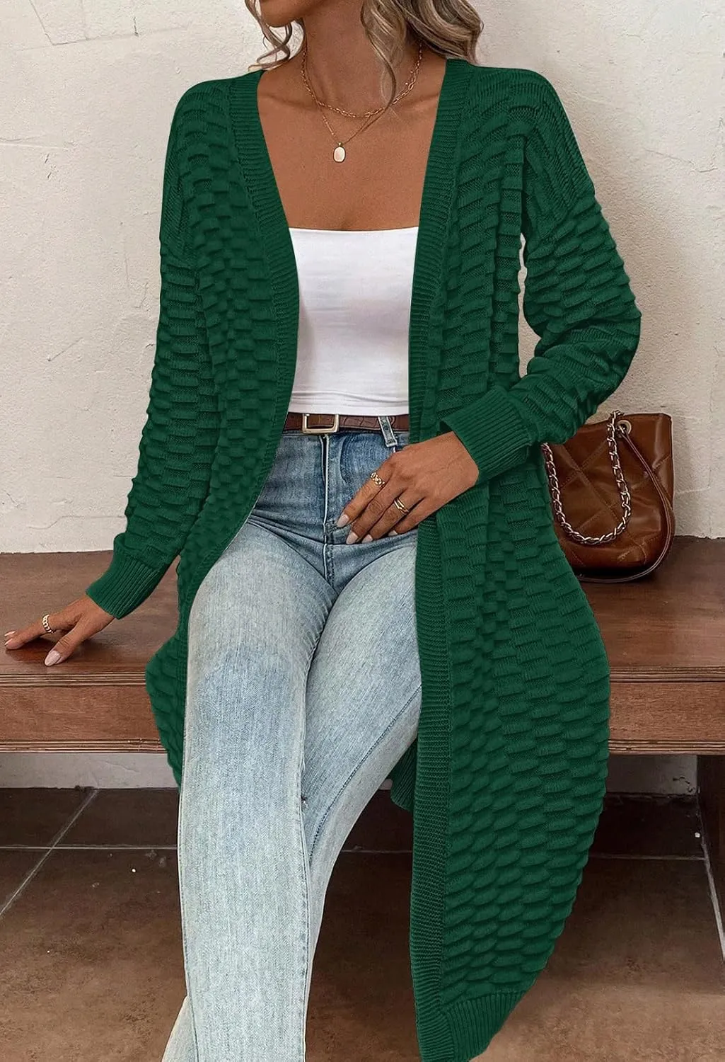 Pink Queen Women's Lightweight Long Cardigan Sweaters Casual Long Sleeve Open Front Drop Shoulder Oversized Fall Knitwear