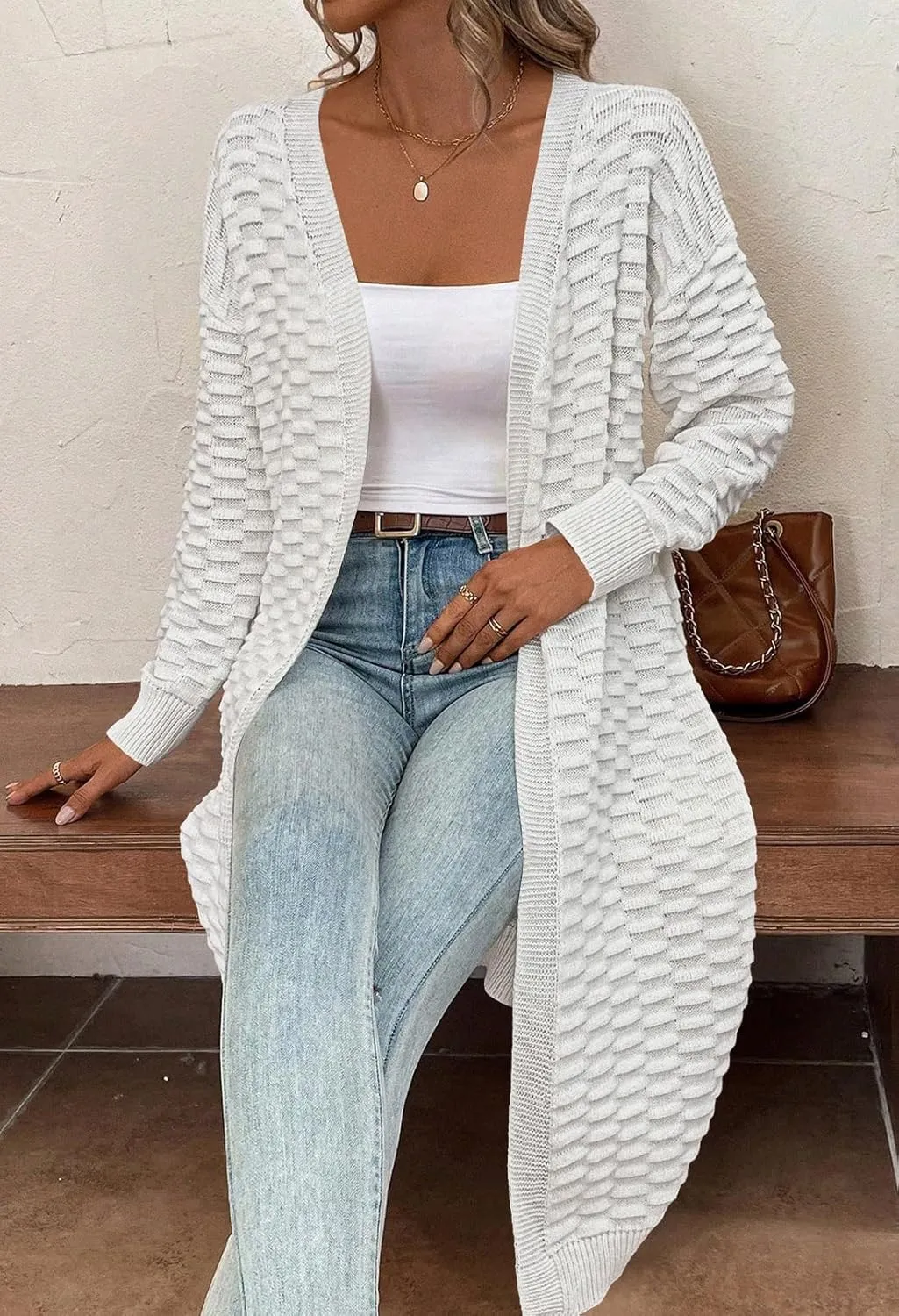 Pink Queen Women's Lightweight Long Cardigan Sweaters Casual Long Sleeve Open Front Drop Shoulder Oversized Fall Knitwear