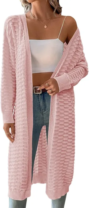Pink Queen Women's Lightweight Long Cardigan Sweaters Casual Long Sleeve Open Front Drop Shoulder Oversized Fall Knitwear