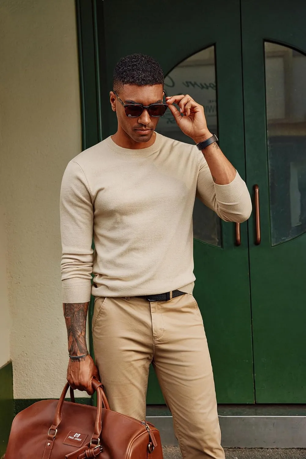 PJ PAUL JONES Men's Sweaters Crewneck Basic Lightweight Wool Blend Knitted Pullover Long Sleeve Shirts for Men