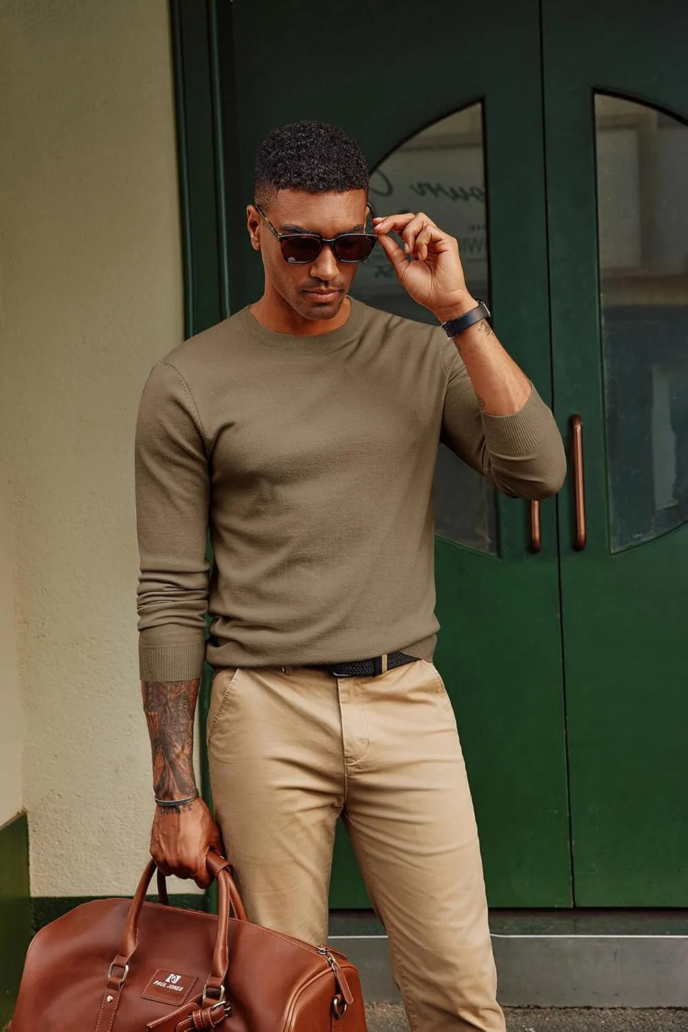 PJ PAUL JONES Men's Sweaters Crewneck Basic Lightweight Wool Blend Knitted Pullover Long Sleeve Shirts for Men