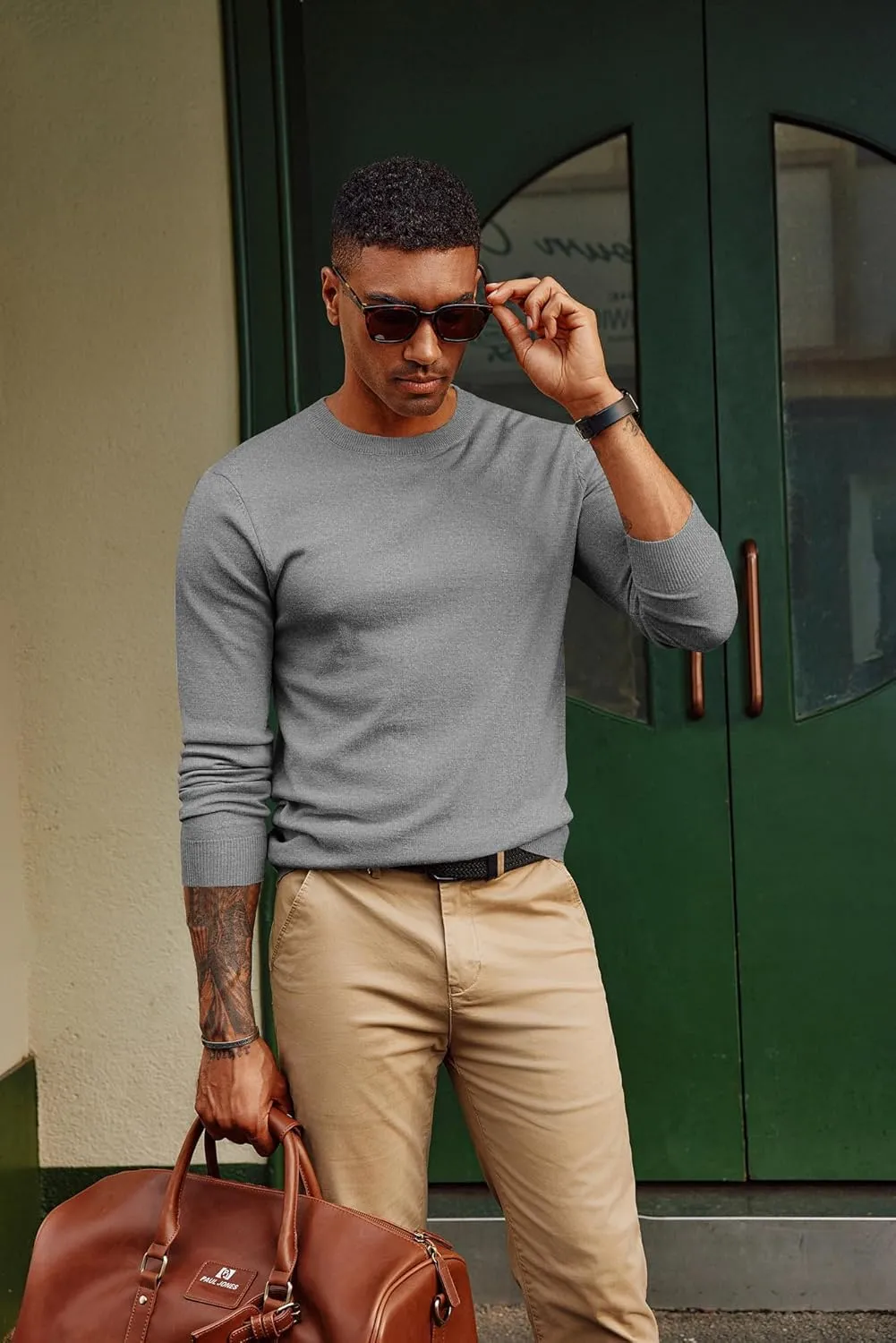 PJ PAUL JONES Men's Sweaters Crewneck Basic Lightweight Wool Blend Knitted Pullover Long Sleeve Shirts for Men