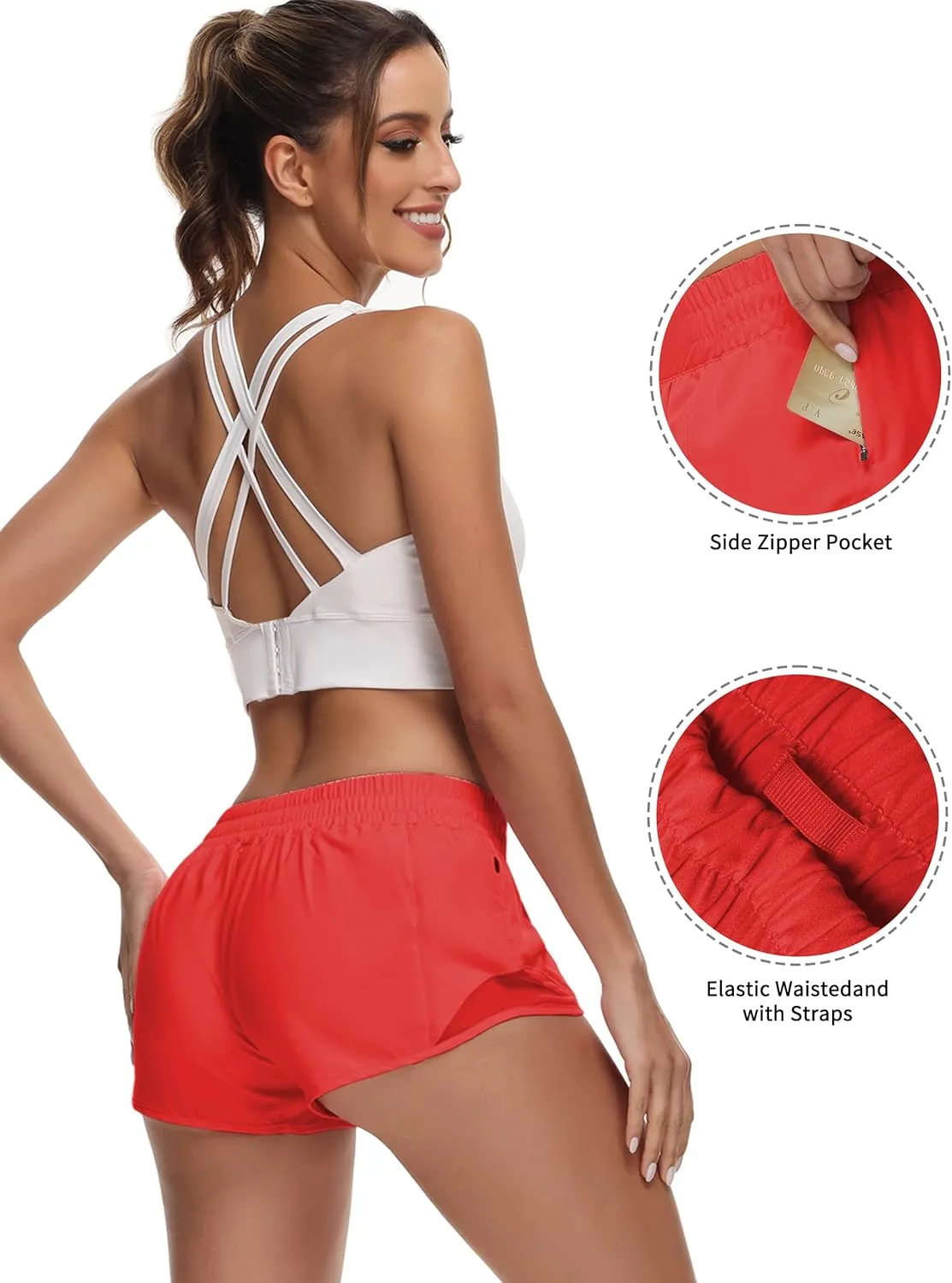 Running Shorts for Women Athletic Shorts Quick-Dry Gym with Zipper Pockets Workout Sports Shorts