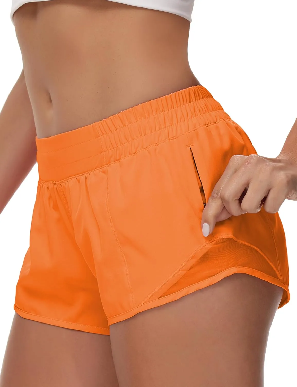 Running Shorts for Women Athletic Shorts Quick-Dry Gym with Zipper Pockets Workout Sports Shorts