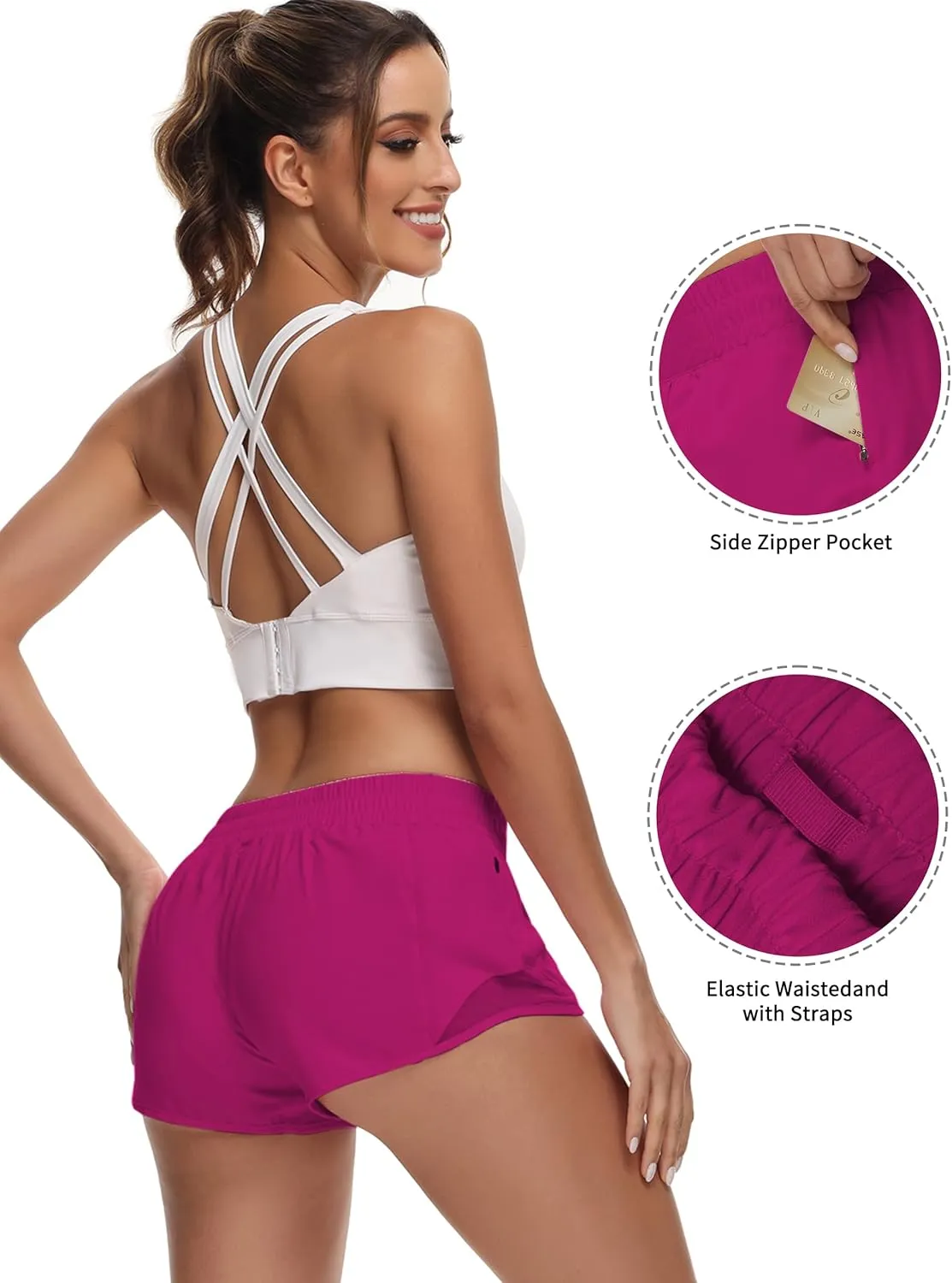 Running Shorts for Women Athletic Shorts Quick-Dry Gym with Zipper Pockets Workout Sports Shorts