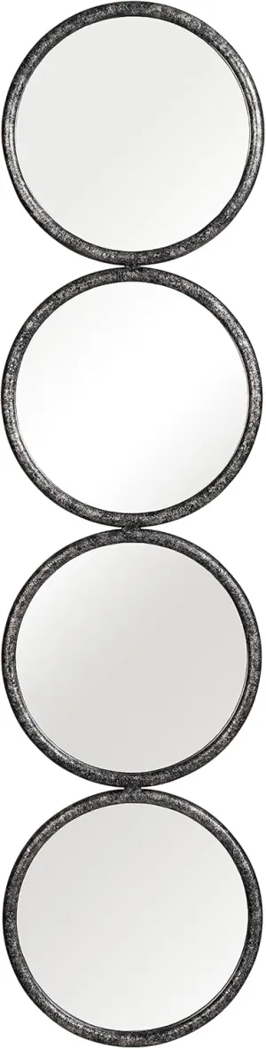 Sagebrook Home Modern Wall Mirror, Vertical Hanging Accent Mirror with Round Glass Panels, Wood & Metal Frame, Decorative Home & Office Decor for Living Room & Bedroom, 48" Black