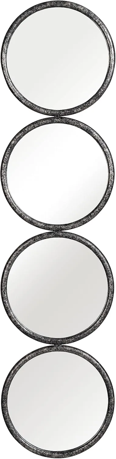 Sagebrook Home Modern Wall Mirror, Vertical Hanging Accent Mirror with Round Glass Panels, Wood & Metal Frame, Decorative Home & Office Decor for Living Room & Bedroom, 48" Black