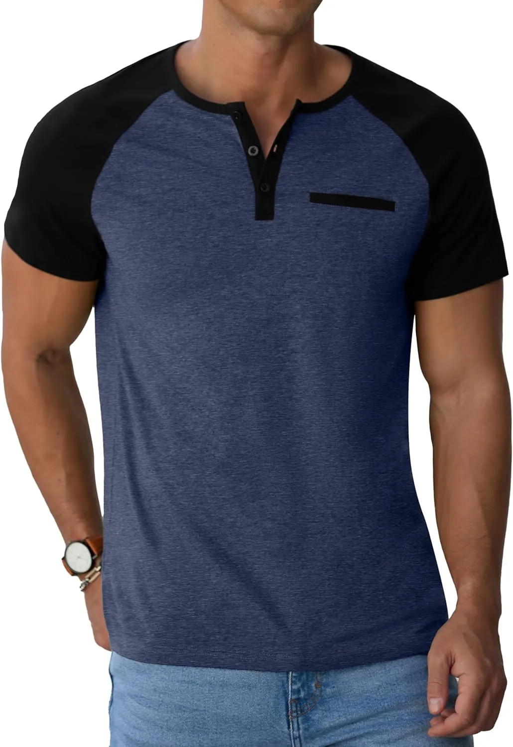 Sailwind Mens Cotton Henley Shirts Short Sleeve Casual T-Shirts Summer Button T Shirts with Pocket