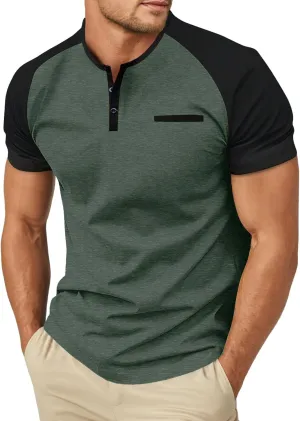 Sailwind Mens Cotton Henley Shirts Short Sleeve Casual T-Shirts Summer Button T Shirts with Pocket