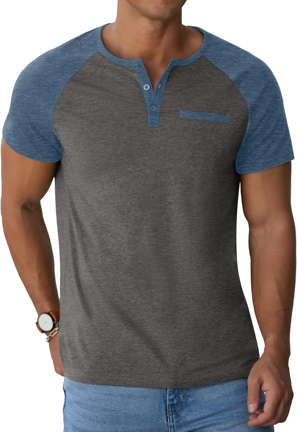 Sailwind Mens Cotton Henley Shirts Short Sleeve Casual T-Shirts Summer Button T Shirts with Pocket