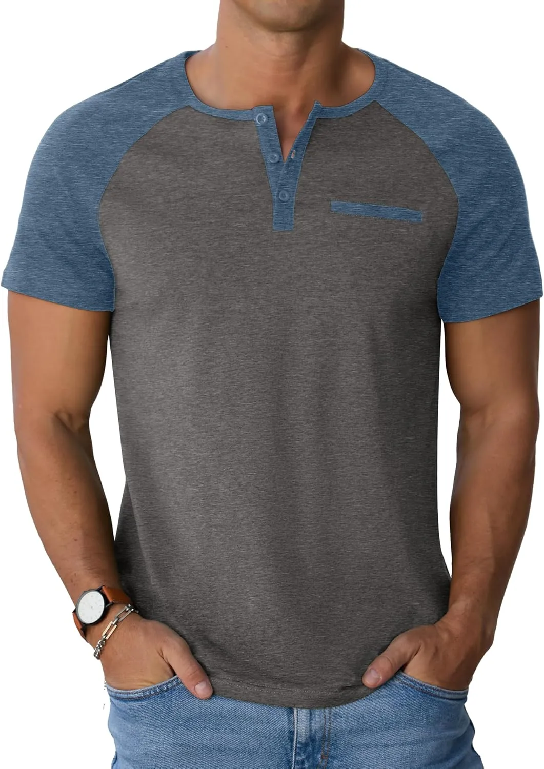 Sailwind Mens Cotton Henley Shirts Short Sleeve Casual T-Shirts Summer Button T Shirts with Pocket