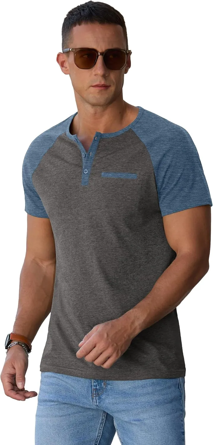 Sailwind Mens Cotton Henley Shirts Short Sleeve Casual T-Shirts Summer Button T Shirts with Pocket