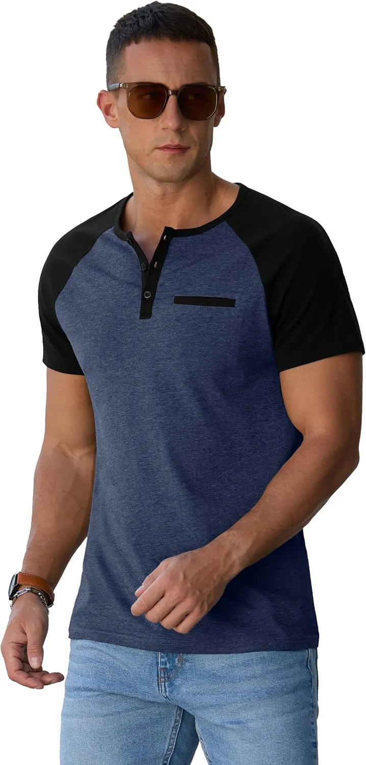 Sailwind Mens Cotton Henley Shirts Short Sleeve Casual T-Shirts Summer Button T Shirts with Pocket