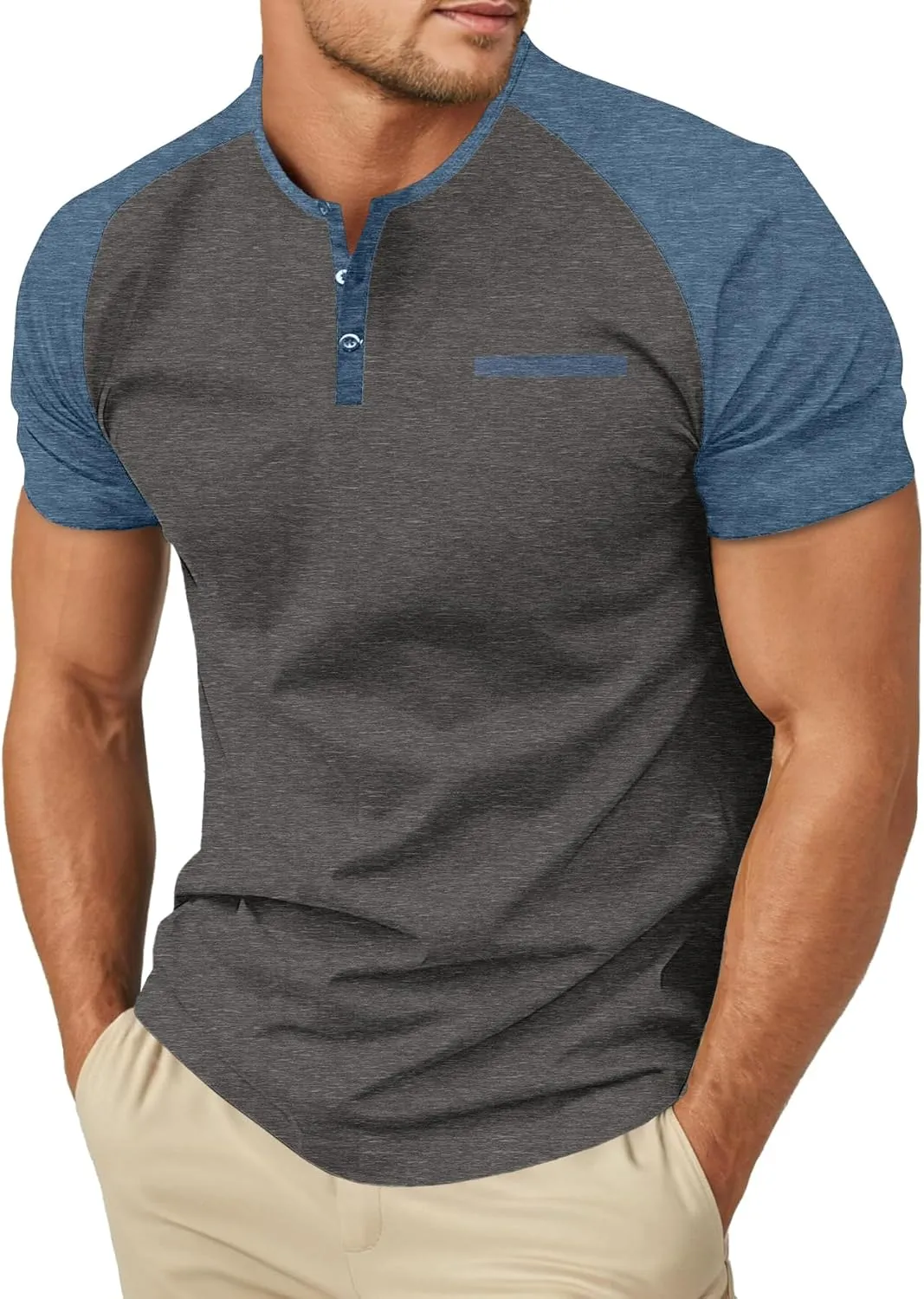 Sailwind Mens Cotton Henley Shirts Short Sleeve Casual T-Shirts Summer Button T Shirts with Pocket