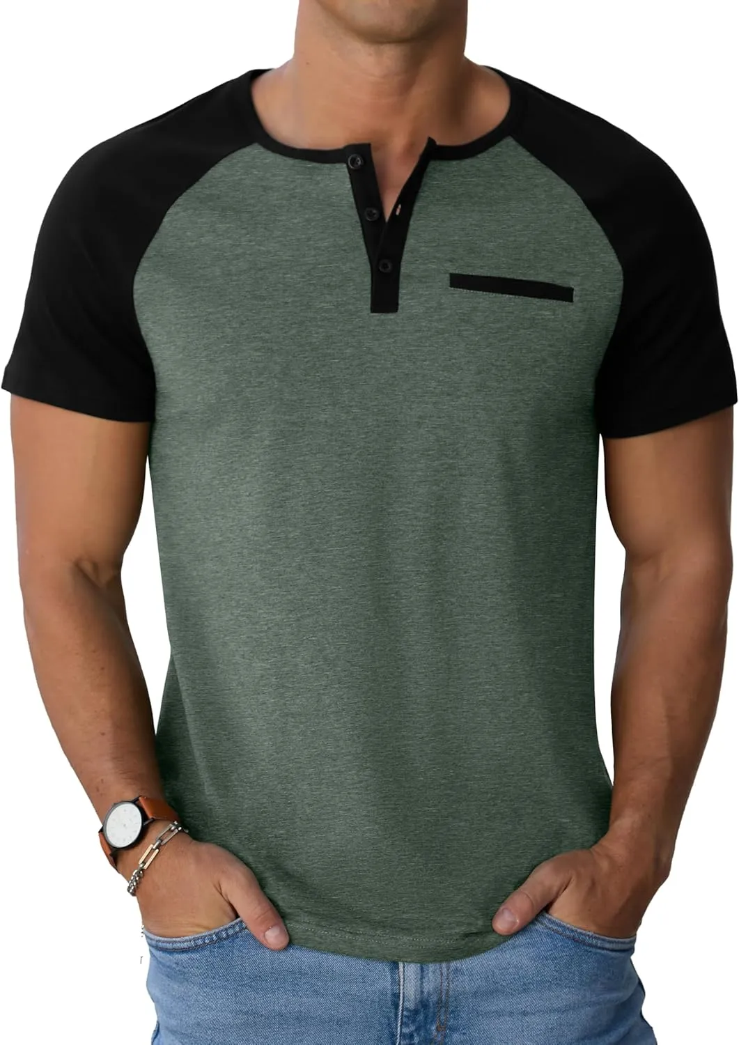 Sailwind Mens Cotton Henley Shirts Short Sleeve Casual T-Shirts Summer Button T Shirts with Pocket