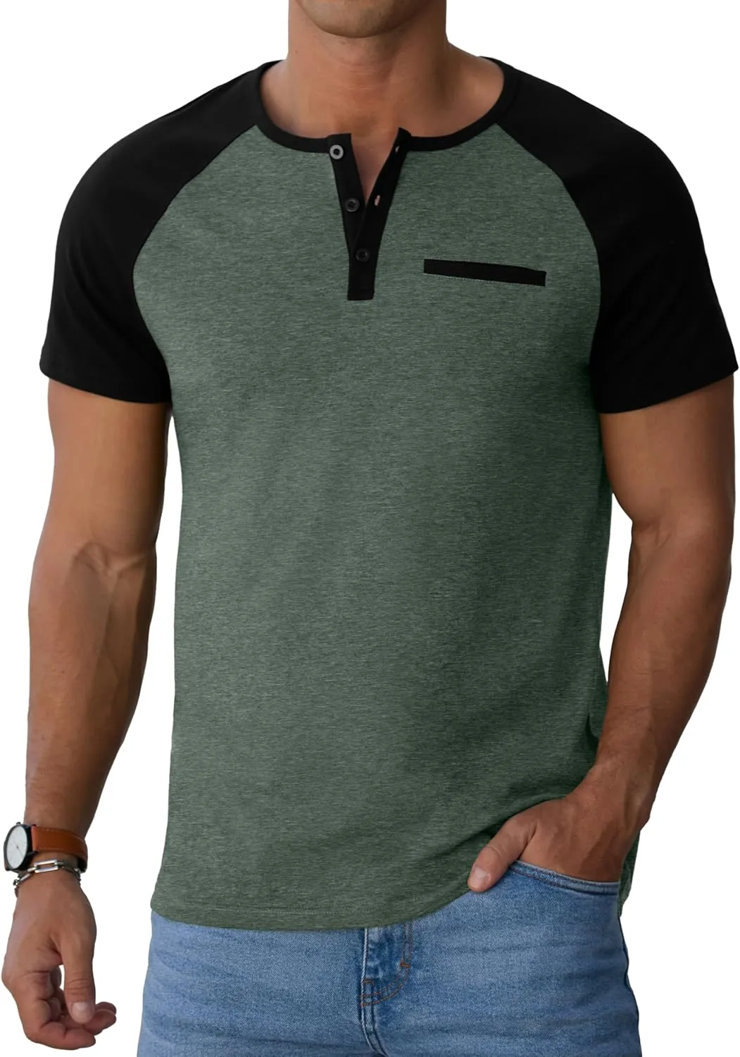Sailwind Mens Cotton Henley Shirts Short Sleeve Casual T-Shirts Summer Button T Shirts with Pocket