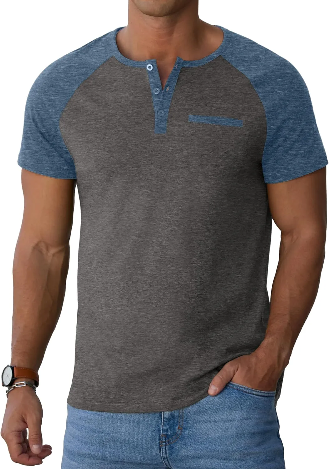 Sailwind Mens Cotton Henley Shirts Short Sleeve Casual T-Shirts Summer Button T Shirts with Pocket