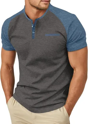 Sailwind Mens Cotton Henley Shirts Short Sleeve Casual T-Shirts Summer Button T Shirts with Pocket