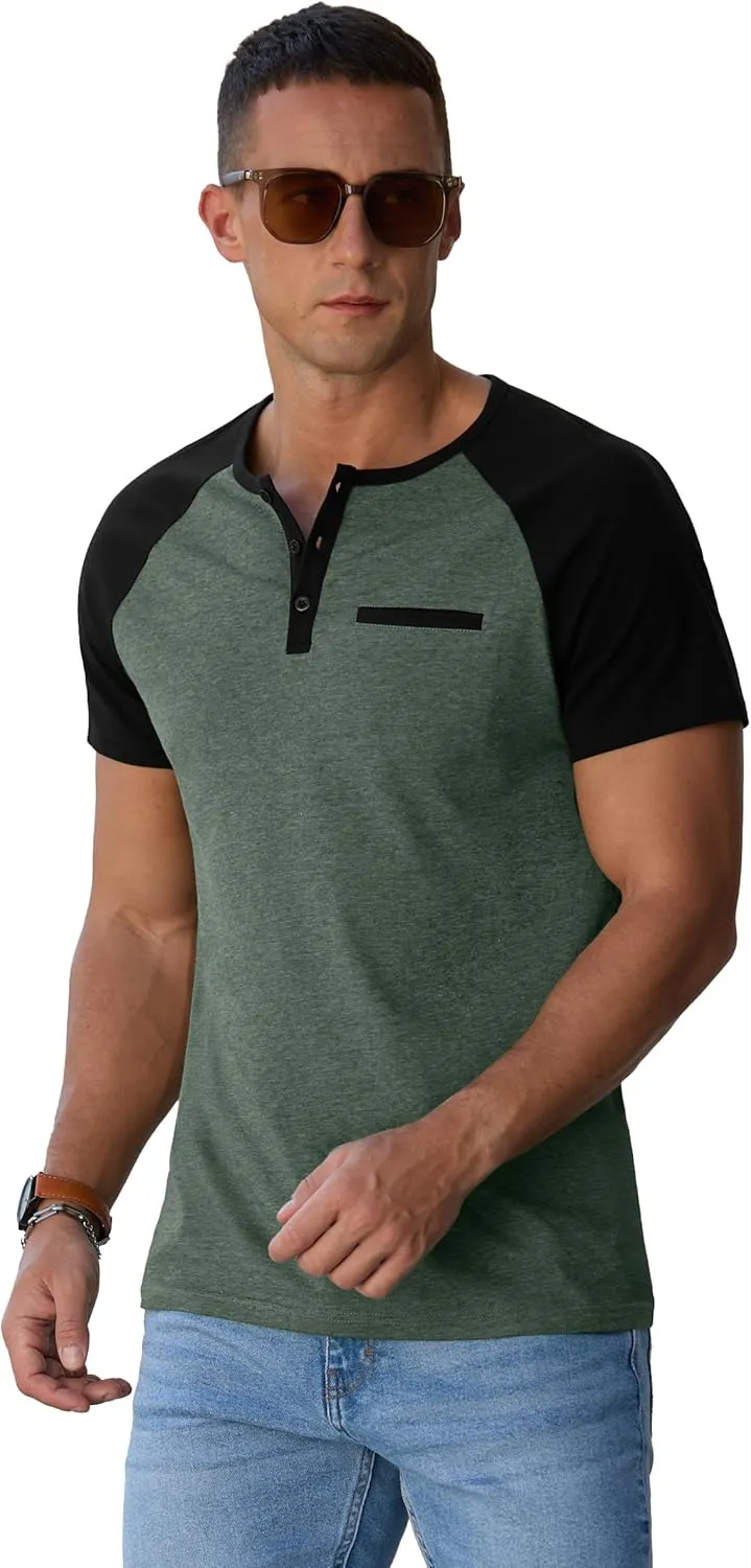 Sailwind Mens Cotton Henley Shirts Short Sleeve Casual T-Shirts Summer Button T Shirts with Pocket