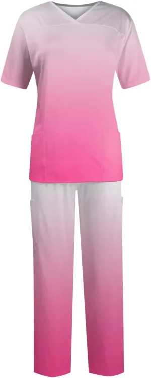Scrubs Set for Women Nurse Uniform Jogger Suit Stretch Top & Pants with Multi Pocket for Nurse Gradient Workwear