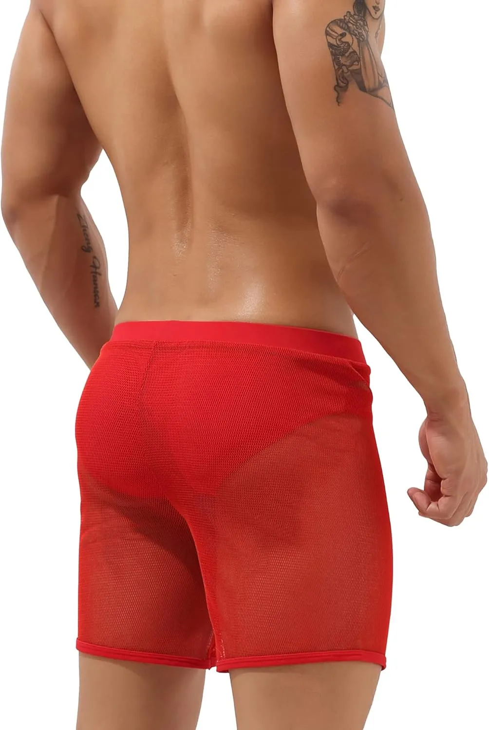 Sexy Men's Mesh Shorts Boxer Briefs Lounge See Through Hollow Lingerie Underpants