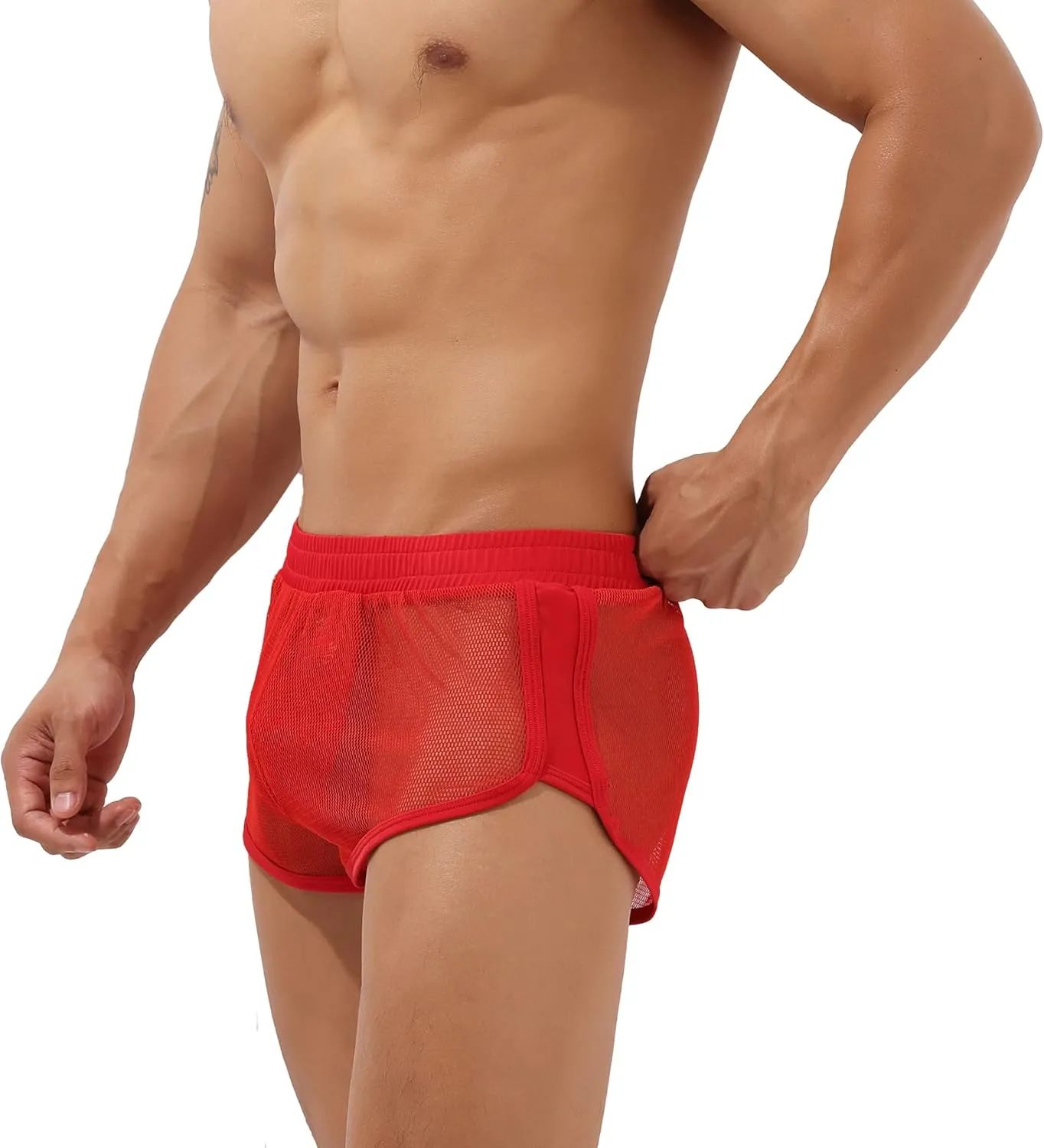 Sexy Men's Mesh Shorts Boxer Briefs Lounge See Through Hollow Lingerie Underpants