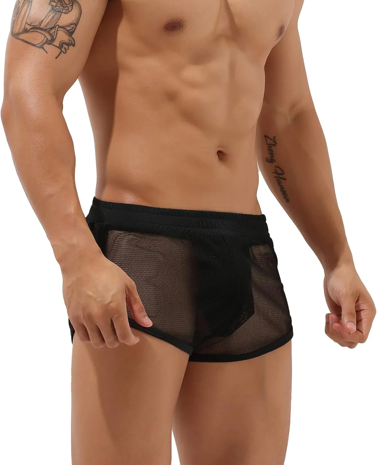 Sexy Men's Mesh Shorts Boxer Briefs Lounge See Through Hollow Lingerie Underpants