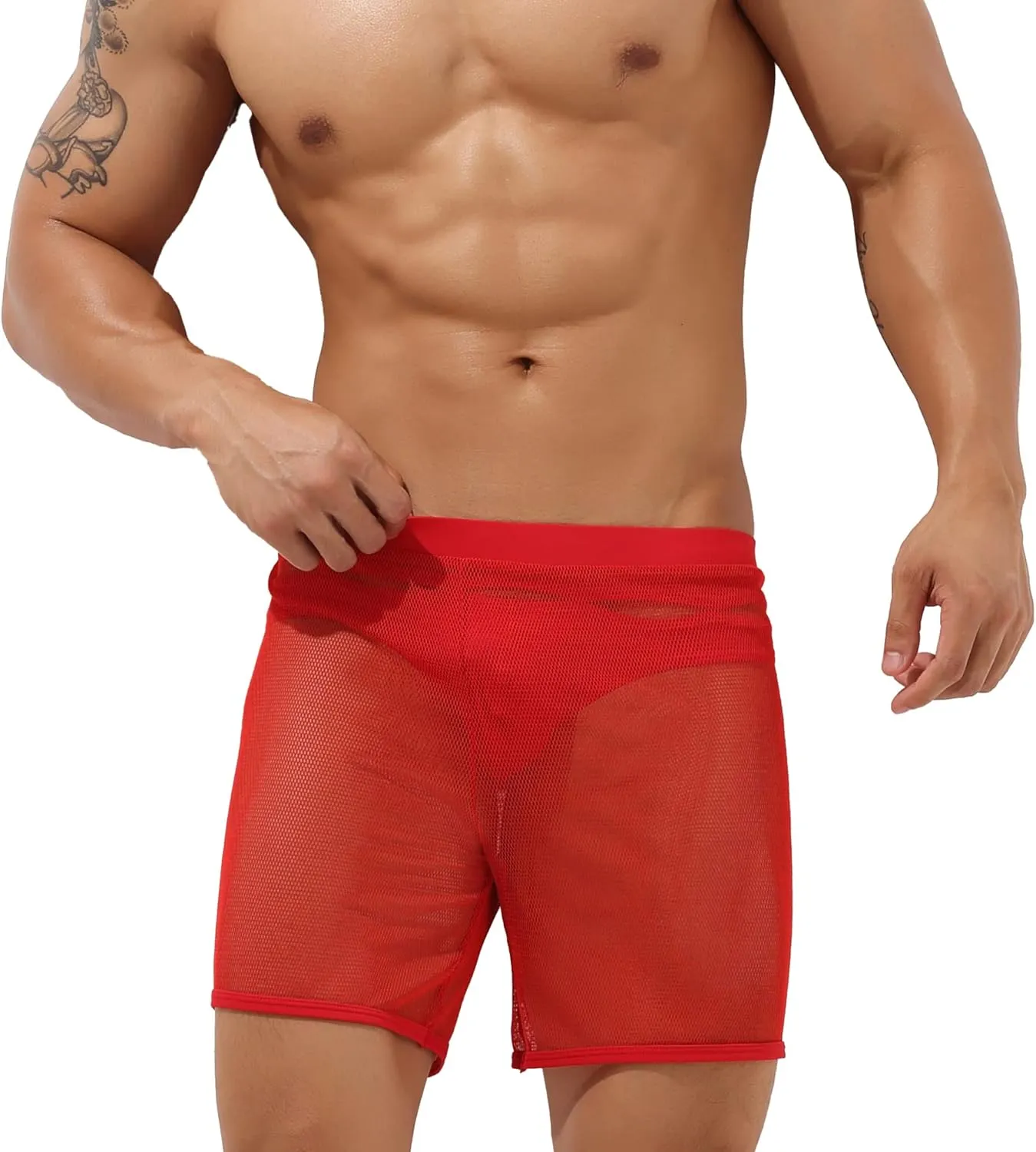 Sexy Men's Mesh Shorts Boxer Briefs Lounge See Through Hollow Lingerie Underpants
